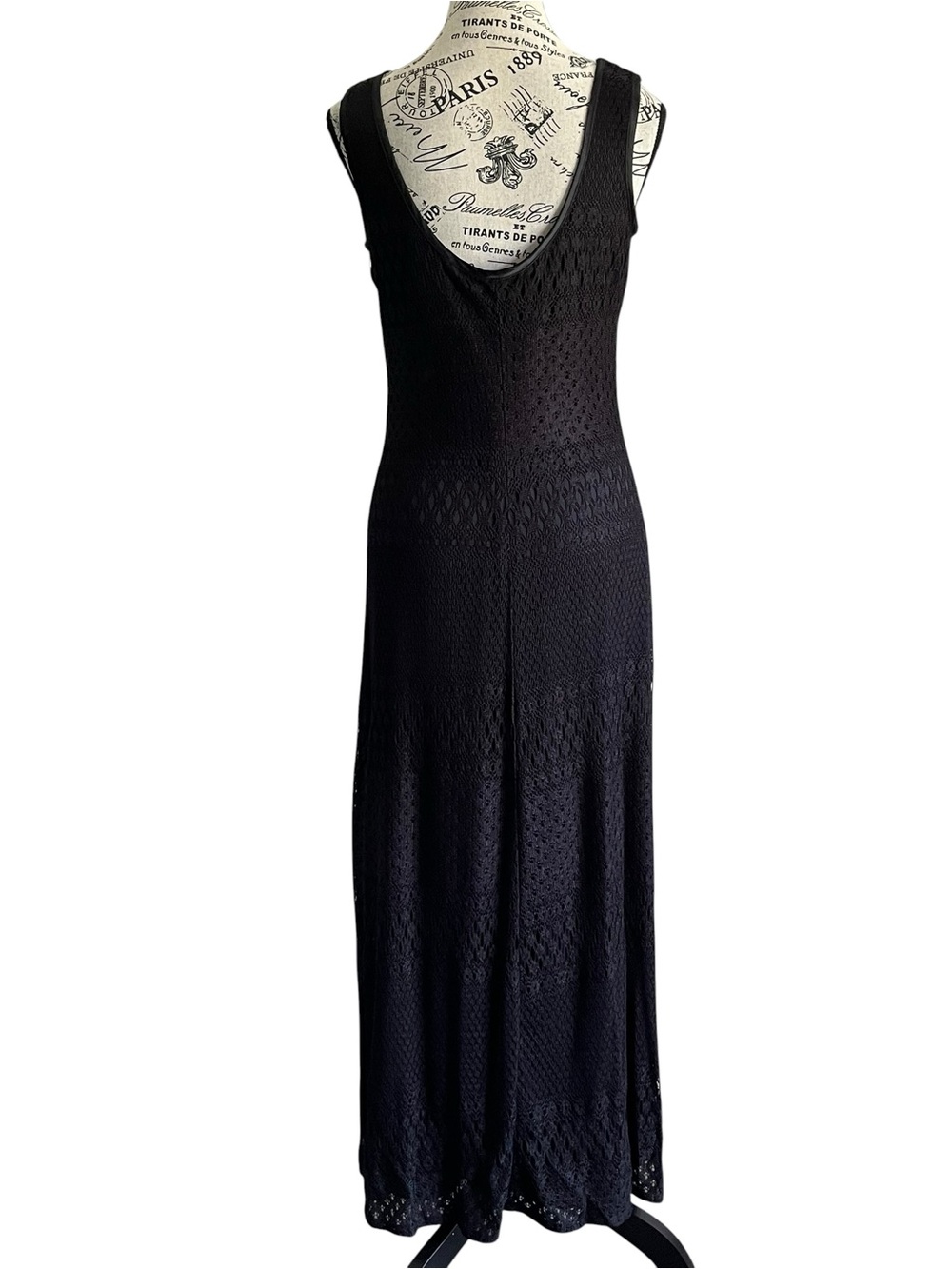 🇨🇦 Vintage Sophisticate Black Crochet Knit Maxi Dress Goth Witchy Boho size 8 - Picture 5 of 6